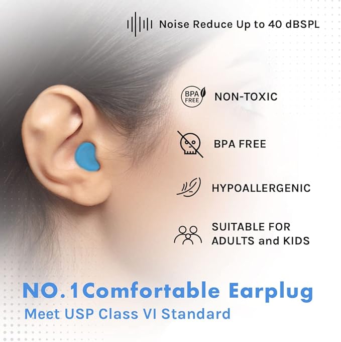 Ear Plugs for Sleeping, Acousdea Reusable Moldable Silicone Ear Plugs, Waterproof, Suitable for Snoring, Swimming, Working, Studying, Noise Cancelling up to 40 dBSPL, Blue with Carry Case, 6 Pairs