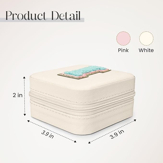 SANDJEST Personalized Jewelry Box, White Travel Jewelry Box with Initial I, Small Monogrammed Jewelry Case Organizer for Girls Women Teen Kids, Mini Travel Essentials Gifts for Birthday Christmas
