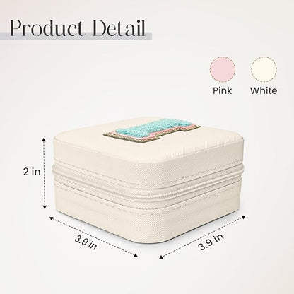 SANDJEST Personalized Jewelry Box, White Travel Jewelry Box with Initial I, Small Monogrammed Jewelry Case Organizer for Girls Women Teen Kids, Mini Travel Essentials Gifts for Birthday Christmas
