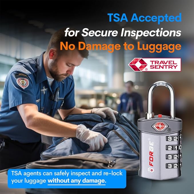 Forge 4-Digit Combination Lock, TSA Approved Locks for Luggage, Travel, Gym, School, Suitcase, Backpack, Pelican case, Easy Read dials, Zinc Alloy Body.