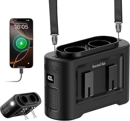 Socool 14500mAh Portable Waist Fan Clip on Wearable Belt Rechargeable Personal Fan, Dual Air Outlet, 40H Cooling 5-Speed Battery Operated Fans with Light, Neck Fan Hanging for Outdoor Camping Travel