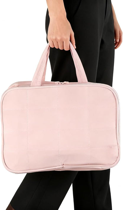 Travel Toiletry Bag for Women,Portable Hanging Travel Bag Cosmetic Jewelry Organizer,Makeup Bag for Toiletries,Full Sized Shampoo,Conditioner,Pink