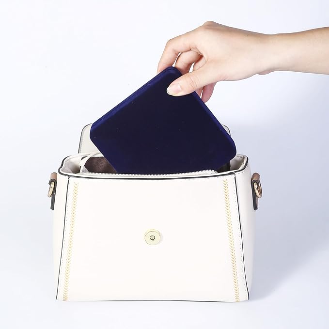 Ring Storage Boxes for Multiple Rings, Velvet Compact and Stylish Travel Jewelry case, Portable Small jewelry Organizer Box Tray Gift for Women, Girl(Blue)