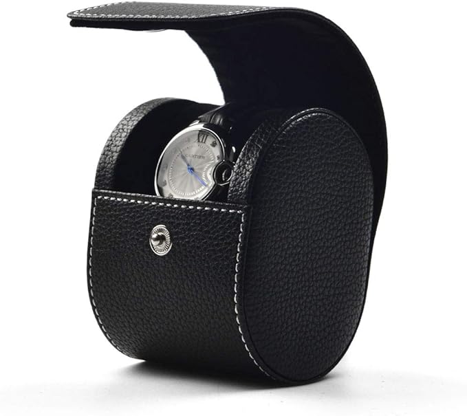 Oirlv Luxury Leather Watch Storage Box Travel Single Watch Case Jewelry Gift Box for Christmas Anniversary Birthday(Black)