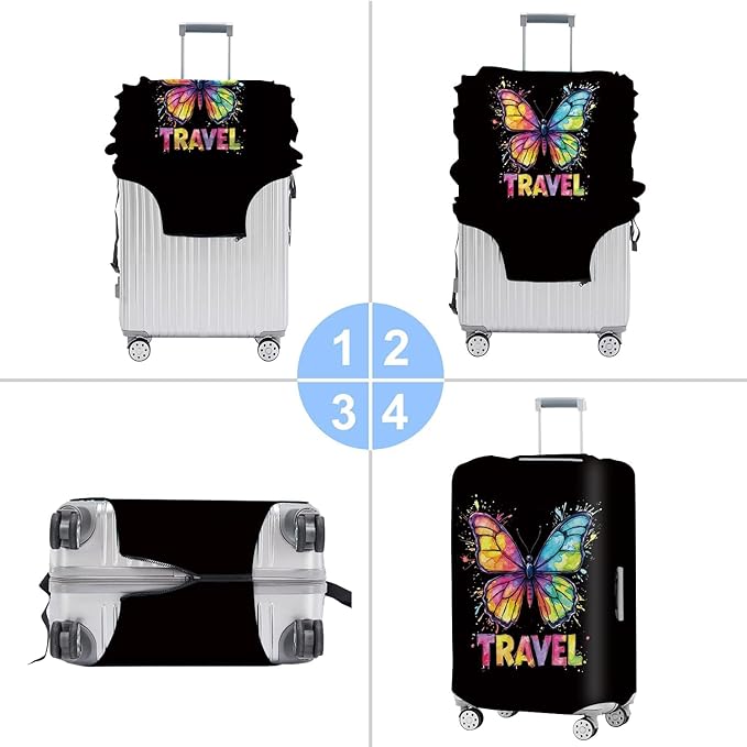 Colorful Butterfly Luggage Cover – Stylish and Durable Travel Suitcase Protector for Women and Men, Fits 28"-30" Suitcase, L