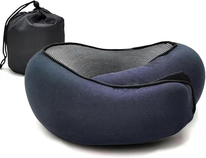 RURING Travel Pillows for Airplanes, Travel Neck Pillow Travel Pillow, Neck Pillow Airplane Memory Foam 360 Degree Support Stowable Pillows for Airplanes Offices and Cars (Dark Blue)