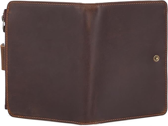 Polare Full Grain Leather Travel Passport Holder with YKK Zipper Pocket Snap Passports Cover RFID Blocking Passport Wallet Holders 2 Passports (Dark Brown with Zipper Pocket)