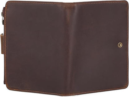 Polare Full Grain Leather Travel Passport Holder with YKK Zipper Pocket Snap Passports Cover RFID Blocking Passport Wallet Holders 2 Passports (Dark Brown with Zipper Pocket)