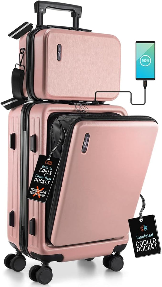 20 Inch Carry On Luggage 22x14x9 Airline Approved, Carry On Suitcase with Wheels, Hard-shell Carry-on Luggage, Durable Luggage Carry-On, Pink Small Suitcase with Cosmetic Case