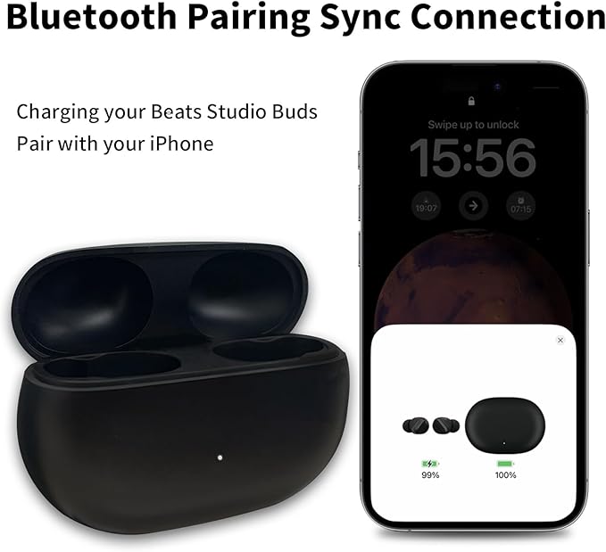 Charging Case Replacement Compatible for Beats Studio Buds Wireless Earbuds (Not Include Earbud) Type-C Protective Case (Black) Bluetooth Pairing Sync Button