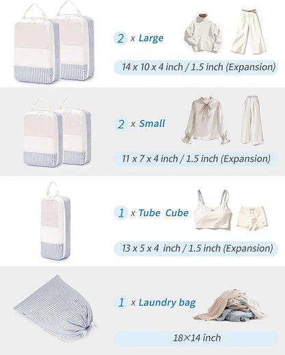 Narwey 6 Set Compression Packing Cubes for Travel Kids Women Carry on, Packing Organizers Bag for Backpack Luggage Suitcase Duffle Bags