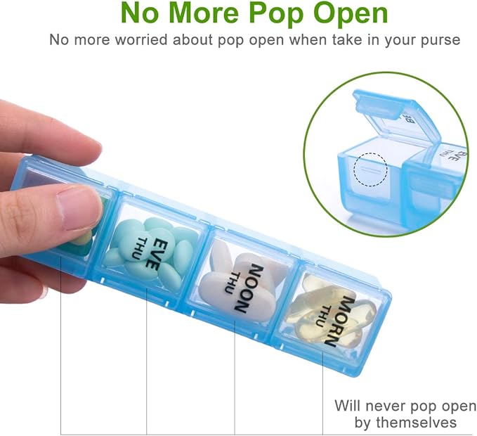 Sukuos Large Weekly Pill Organizer 7 Day (4 Times a Day), Moisture-Resistant Daily Pill Box Medicine Cases for Vitamin/Fish Oil/Supplements - Rainbow Colors