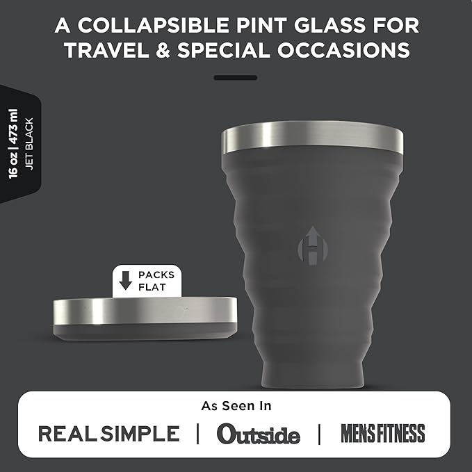 HYDAWAY 16oz Collapsible Pint - BPA-Free Silicone Cup with Stainless Steel Rim - Reusable, Packable, and Durable for Camping, Travel & Everyday Use