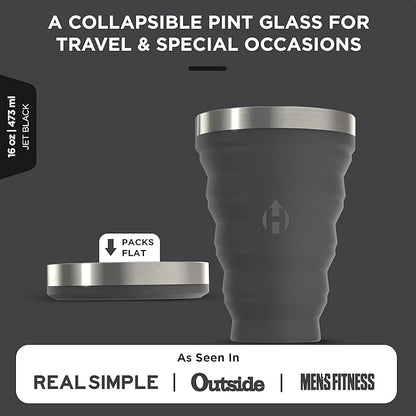 HYDAWAY 16oz Collapsible Pint - BPA-Free Silicone Cup with Stainless Steel Rim - Reusable, Packable, and Durable for Camping, Travel & Everyday Use