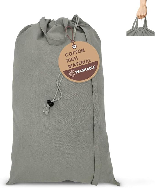 LFH Home Cotton Canvas Large Laundry Bag with Handle, Heavy Duty Drawstring Closure Washable Laundry Bags, School Travel, Home, Hotel, College Dorm, Organizer Sack, Toys 20x30-Grey, Thanks Giving