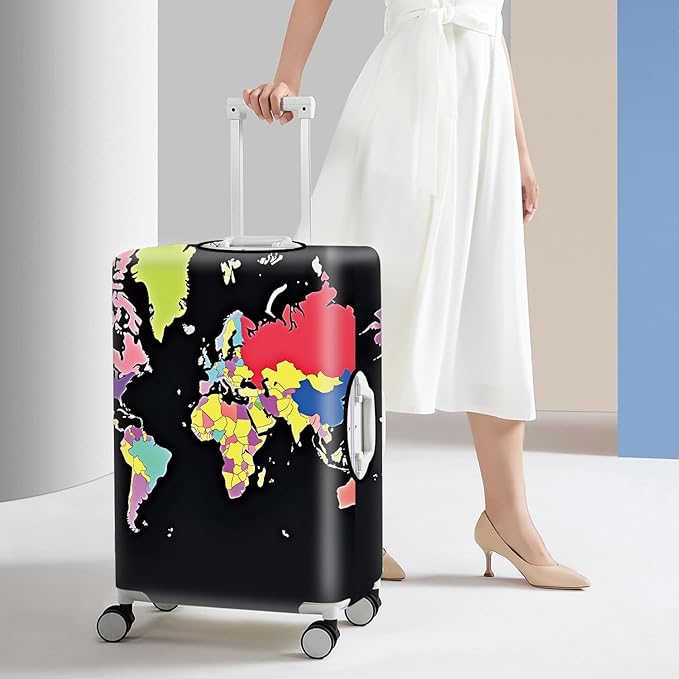 World Map Luggage Cover – Durable and Stylish Travel Suitcase Protector for Travel Enthusiasts, Fits Most Luggage Sizes,L