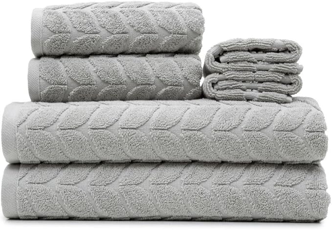 BAGNO MILANO Turkish Cotton Ultra-Soft Plush Absorbent Quick Dry Bathroom Towel Set, Made in Turkey (LightGrey, 6 pcs Towel Set)
