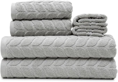 BAGNO MILANO Turkish Cotton Ultra-Soft Plush Absorbent Quick Dry Bathroom Towel Set, Made in Turkey (LightGrey, 6 pcs Towel Set)