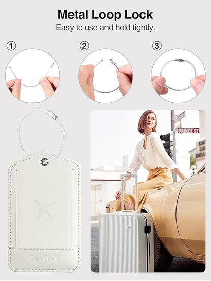 TopMade Smart Luggage Tag with Find My, Premium Leather Luggage Tags for Suitcase, Travel Bags, Backpacks, Anti-Lost Suitcase Tag Tracker for Travel with Privacy Name Card, Rechargeable