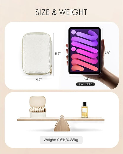 Vlando Travel Jewelry Case with 8 Velvet Jewelry Bags Jewelry Travel Organizer Box for Girls Jewelry Box for Rings Earrings Christmas Anniversary Birthday Gifts for Women (White)