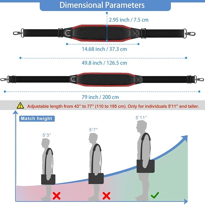 ZINMARK Shoulder Strap 79" with Fixed Pad and Dual Balance Buckles and Swivel Metal Hooks for Travel Bag and Most Bags