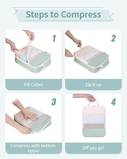 Narwey 6 Set Compression Packing Cubes for Travel Kids Women Carry on, Packing Organizers Bag for Backpack Luggage Suitcase Duffle Bags