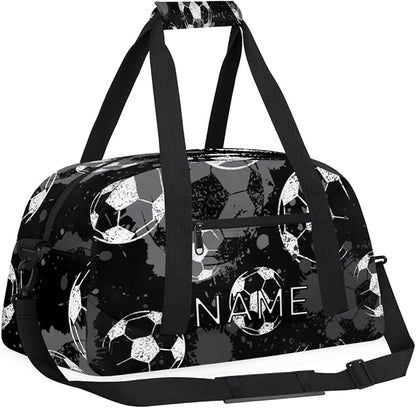 Personalized Kids Duffel Bag for Girls Boys Traveling Football Soccer Pattern Small Sport Gym Bag Custom Overnight Weekender Tote Bag Carry on Teen Dance Bag for Gymnastic Ballet