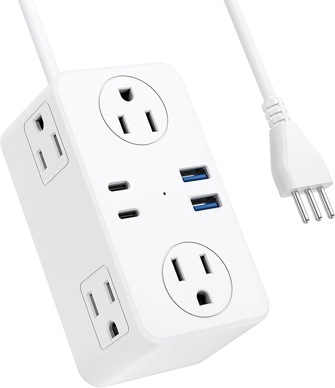 Italy Travel Plug Adapter, Italy Power Adapter, 6 AC Outlets, 4 USB Ports (2 USB C), 3ft Wrapped Around Extension Cord, for Italy Chile Libya