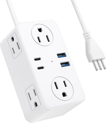 Italy Travel Plug Adapter, Italy Power Adapter, 6 AC Outlets, 4 USB Ports (2 USB C), 3ft Wrapped Around Extension Cord, for Italy Chile Libya