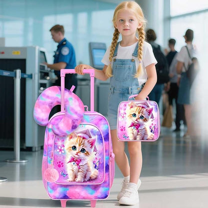 AGSDON 5 Piece Kids Luggage Set for Girls, Cute Rolling Wheels Suitcase for Toddler, Children Travel Carry on Suitcase -Cat