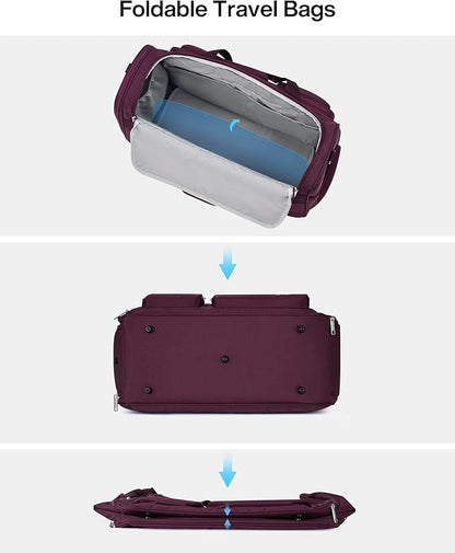 MILADA Carry On Luggage Bags for Travel Large Foldable Duffle Bag for Travel Lightweight Personal Bags for Airplanes Weekend Overnight Bags for Women Mens Travel Bag, Purple