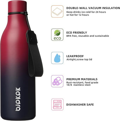 BJPKPK Insulated Water Bottles, 25 oz Stainless Steel Metal Water Bottle with Strap, BPA Free Leak Proof Jugs, Mugs, Flasks, Reusable Thermal Flasks for Sports & Travel,Charming Red