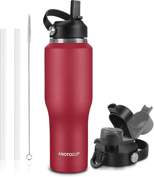 32oz Insulated Water Bottle Keep Cold 24h&Hot 12h, Double Wall Vacuum Insulated Water Bottles with Straw/Spout Lid, Stainless Steel Water Bottles that Fit in Any Car Cup Holder, Leak-proof