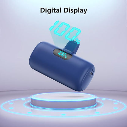 Mini Portable Charger for iPhone,Upgraded 5000mAh PD Fast Charging Battery Pack,LCD Display Cute Power Bank Portable Phone Charger for iPhone 14/14 Pro Max/13/13 Pro/12 Pro/11/XS/XR/X/8/7/6-Deep Blue