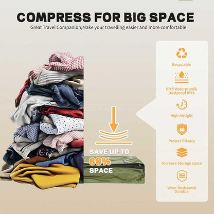 Reusable Vacuum Bags for Travel With Pump,Professional Waterproof IPX8 Zipper Vacuum Compression Bag for Suitcases Backpack,Space Saver Bags Packing Organizers for Clothing Packing(3PACK+PUMP)