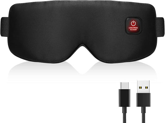 Heated Eye Mask Cordless for Dry Eyes, USB Eyes Heating Pad, Rechargeable, Real Silk, Sleep Mask for Men Women, Warm Eye Compress for Relief Stye, Blepharitis, Chalazion Black
