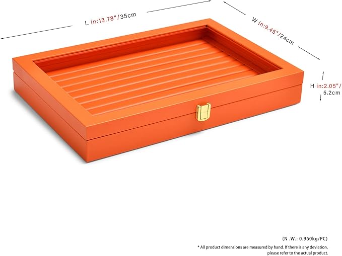 Oirlv Premium Leather Jewelry Display Tray with Acrylic Lid Ring Earrings Organizer Box Clear Lid Drawer Insert for Women