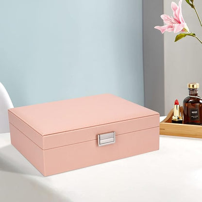 Jewelry Organizer Box Travel Jewelry Box Storage Organizer Case Earring Ring Necklace Box Large Travel Jewelry Case/PINK