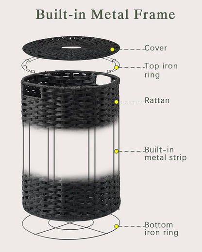 Laundry Hamper with Lid Laundry Basket with Lid 19.0 Gal (72 L) Round Wicker Laundry Basket Handwoven Rattan Basket with Lid Removable Bag 2 Mesh Bags Handles for Living Room Bathroom Black