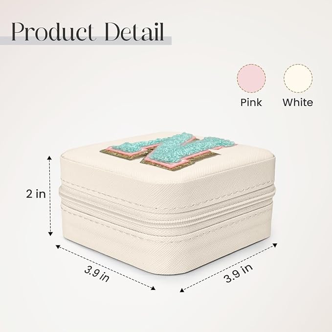 SANDJEST Personalized Jewelry Box, White Travel Jewelry Box with Initial N, Small Monogrammed Jewelry Case Organizer for Girls Women Teen Kids, Mini Travel Essentials Gifts for Birthday Christmas