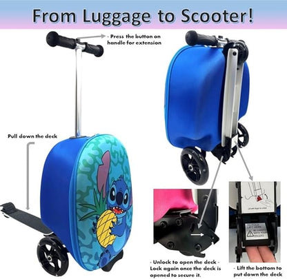 Fast Forward Kid’s Licensed 18" Ride-On Suitcase Scooter - Lightweight Carry-On Foldable Scooter Luggage