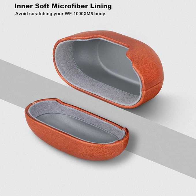 LOPIE Leather Case for Sony WF-1000XM5 Earbuds - Handcrafted, Protective Hard Shell - Brown