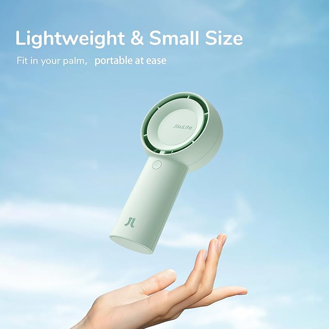 JISULIFE Portable Handheld Turbo Fan [16H Max Cooling Time], 4000mAh USB Rechargeable Personal Battery Operated Lash Small Pocket Fan with 5 Speeds for Travel/Outdoor/Vacation/Concerts - Green