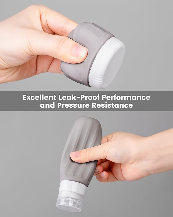 Travel Bottles for Toiletries 8 Pack, TSA Approved Travel Size Containers 3oz, Leak Proof Silicone Squeezable Creams Jars with Clear Travel Bag