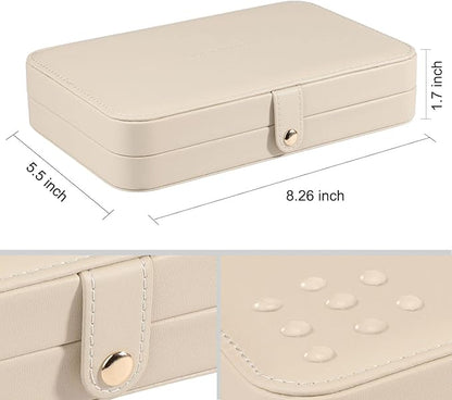 LANDICI Small Jewelry Box for Women Girls, PU Leather Travel Jewelry Case, Portable Jewelry Organizer Storage Holder Display for Ring Earrings Necklace Bracelet Brooch Men Kids Gift, Apricot