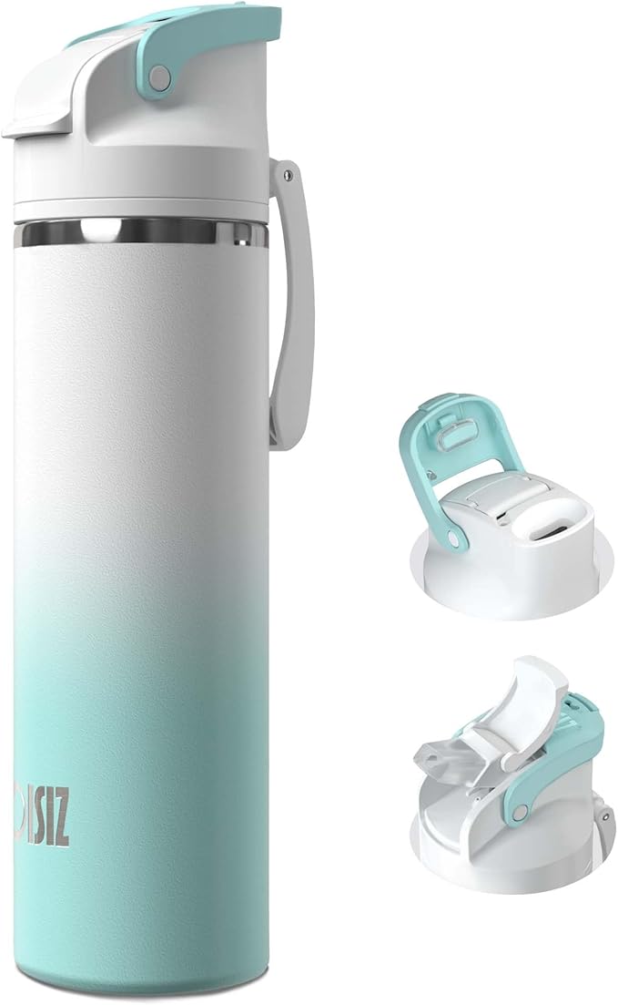 OISIZ Insulated Water Bottle 24 oz with 2 in 1 Spout and Straw Lid,One Click Safety Lock,100% Leakproof,Keep Cold 24H,Vacuum Stainless Steel Water Bottle for School,Travel and Sports,Dishwasher Safe