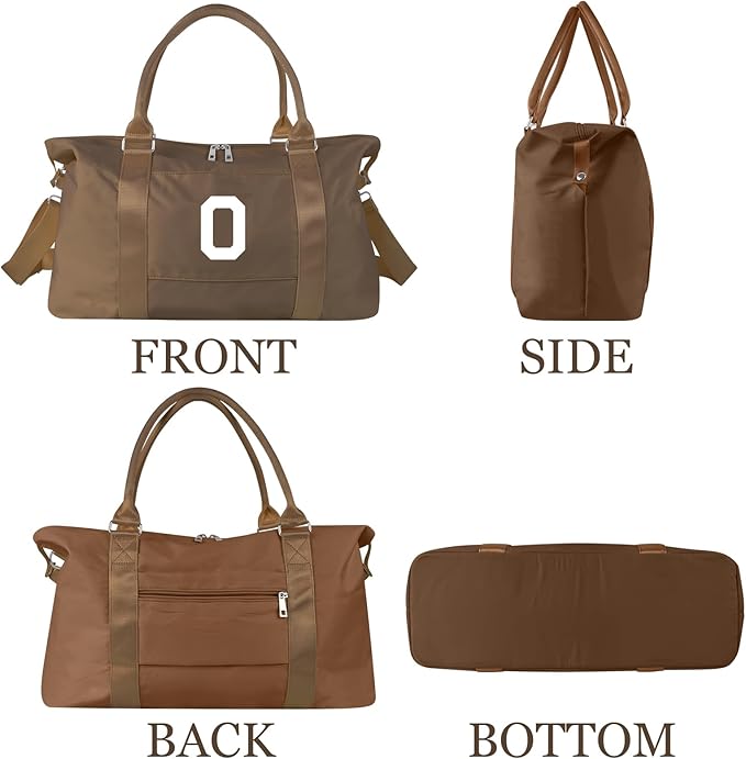 Birthday Graduation Gifts for Daughter,Initial Travel Duffel Bag Sports Gym Bag for Girls Teen Kids Birthday Gifts,Personalized Weekender Bag Carry On Tote Bags Cute Overnight Bag for Women(Brown, O)