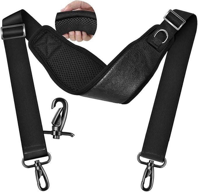 ZINZ Bag Shoulder Strap 78" with Ultra Cushion Breathable Pad,Durable Strap with Double Adjustable Buckles and Metal Hooks for D-ring Bags,Ideal for Individuals 5'11"and Taller,Black