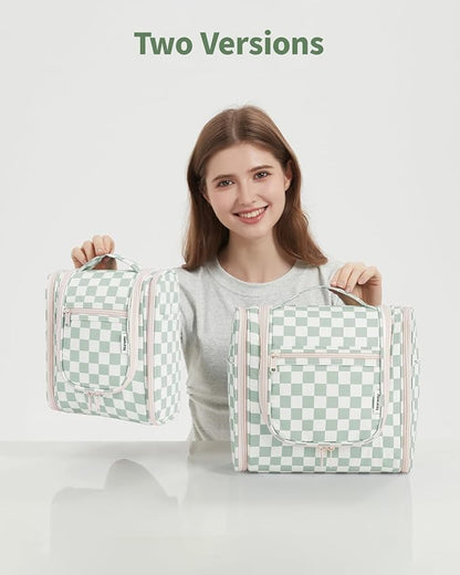 Narwey Checked Hanging Travel Toiletry Bag for Women, Travel Bag for Toiletries, Makeup Bag Organizer Cosmetic Bags Make Up Bags for Women (Mint Green Checkerboard)
