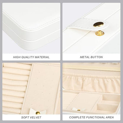 Small Jewelry Box, Travel Jewelry Case Portable Jewelry Boxes for Women, 2-Layer Mini Jewelry Travel Organizer, Gift for Women Girls,White B